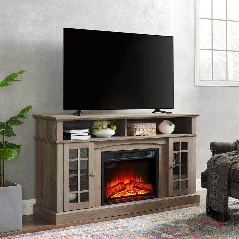 Classic TV Media Stand with 23 Inch Fireplace Modern Entertainment Console for TVs Up to 65 Inch