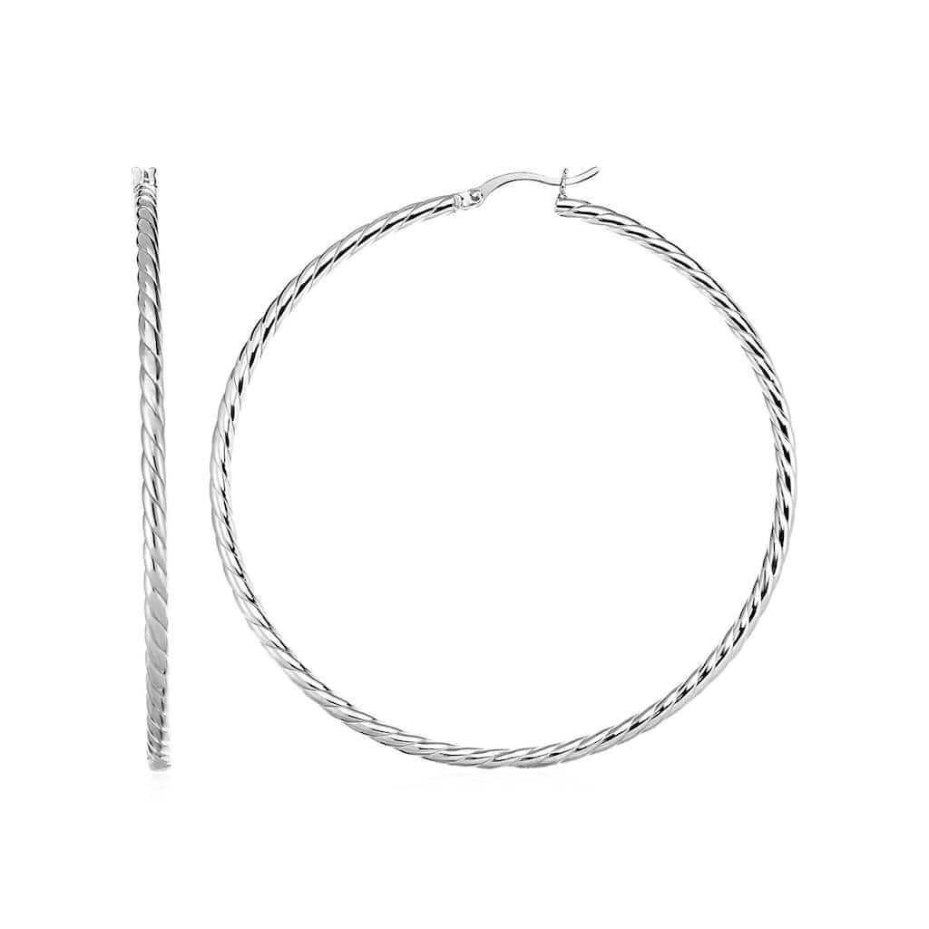 MayaMila Hoop Earrings with Twist Texture in Sterling Silver