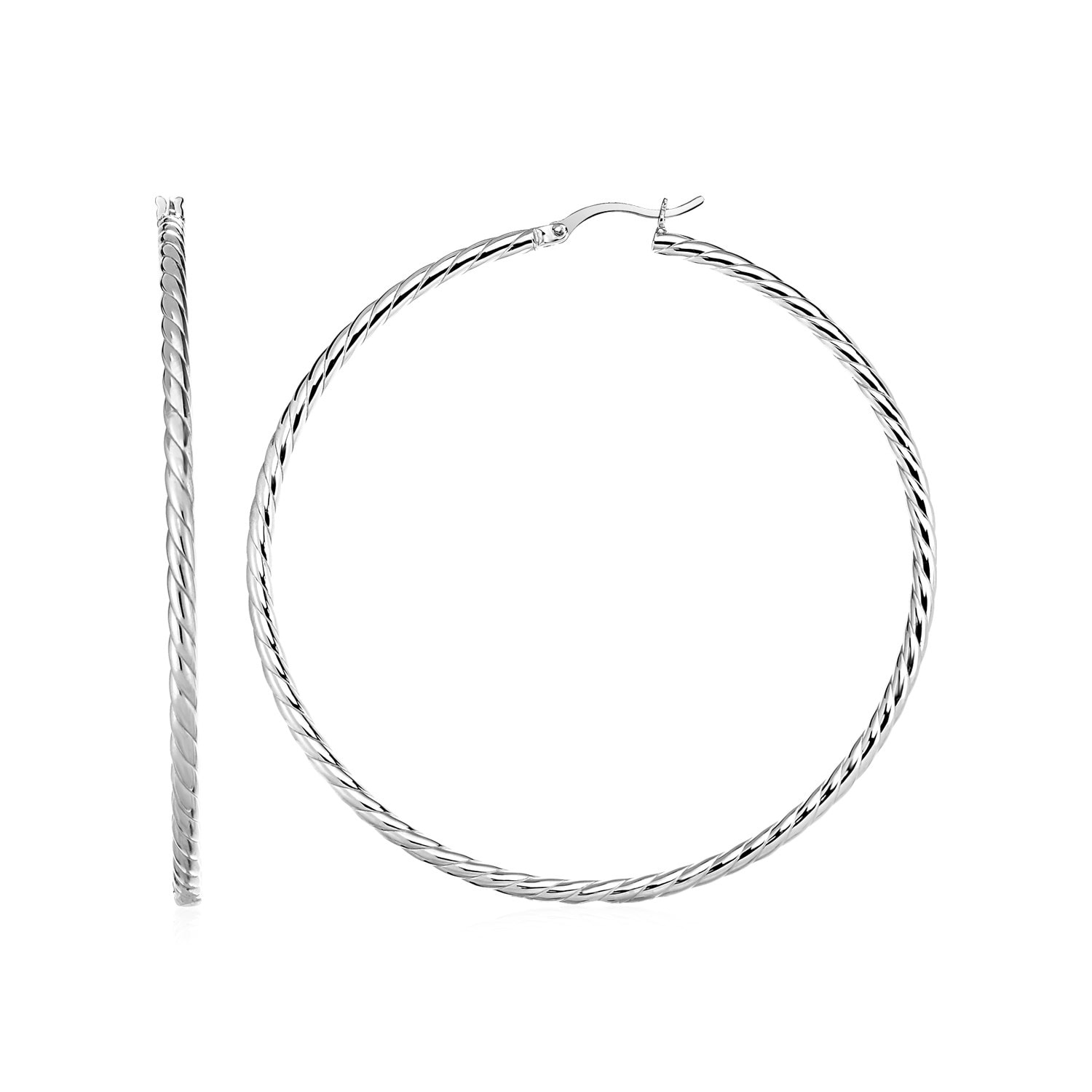 MayaMila Hoop Earrings with Twist Texture in Sterling Silver