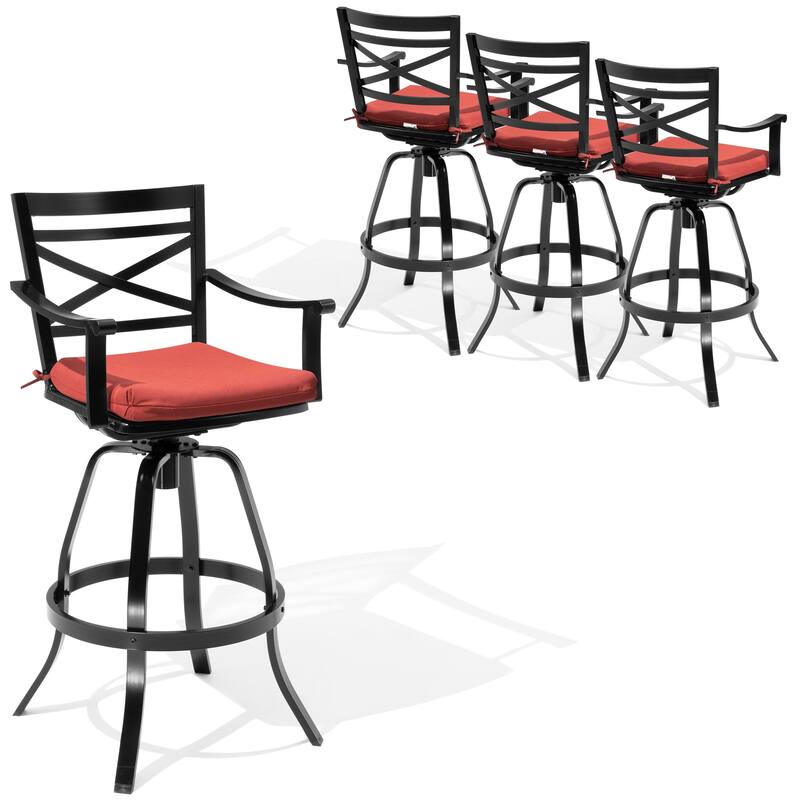 Outdoor Patio Cast Aluminum Swivel Bar Stools with Sunbrella Cushion