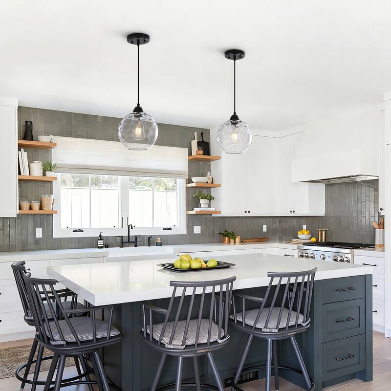 Modern Textured Glass Globe Pendant Light - Matte Black