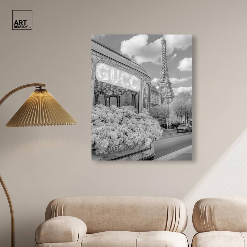 Dreamy Fashion Bus Noir Canvas by Art Remedy, Gallery Wrapped