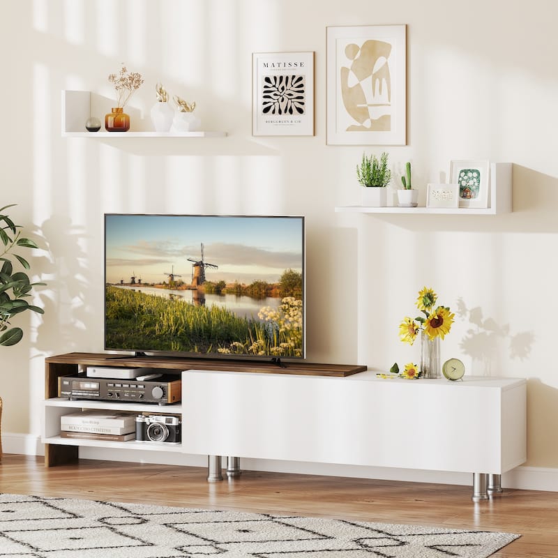 Engineered Wood TV Stand for 80 inches TVs with Shelves and Cabinet - 71.5" L x 12.5" W x 16" H