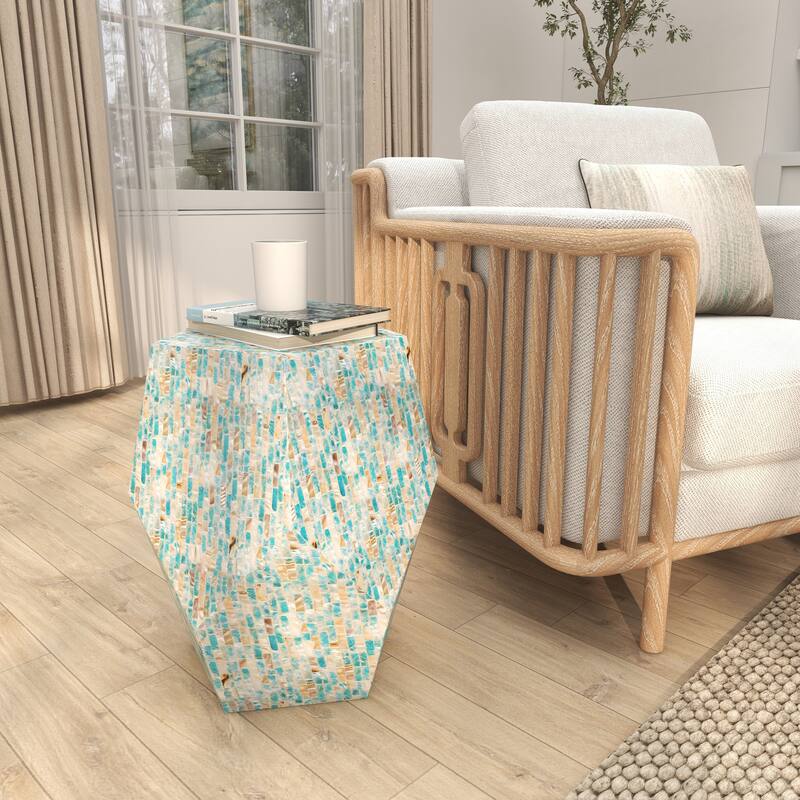 Mother of Pearl Shell Handmade Accent Table - Cream or Multi Colored