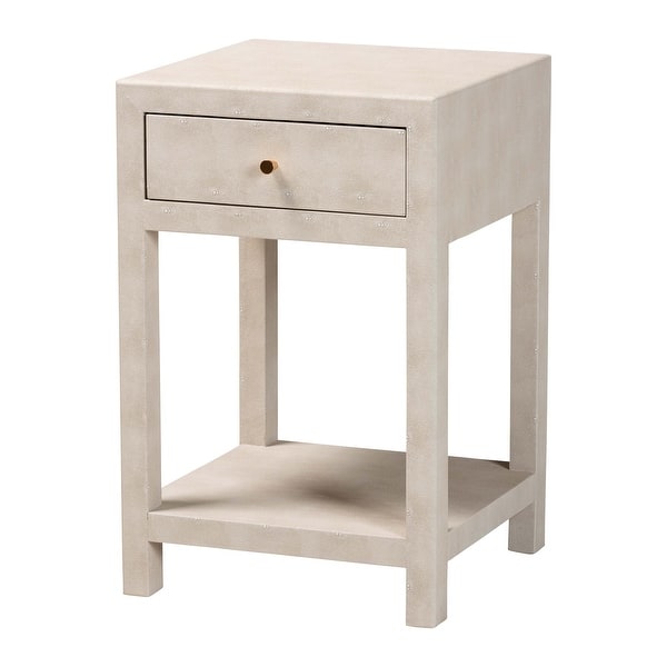 slide 2 of 12, Dansby Modern Beige Faux Shagreen 1-Drawer End Table Beige