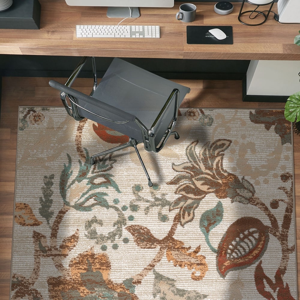 World Rug Gallery Beige / Multi Botanical Scroll Area Rug
