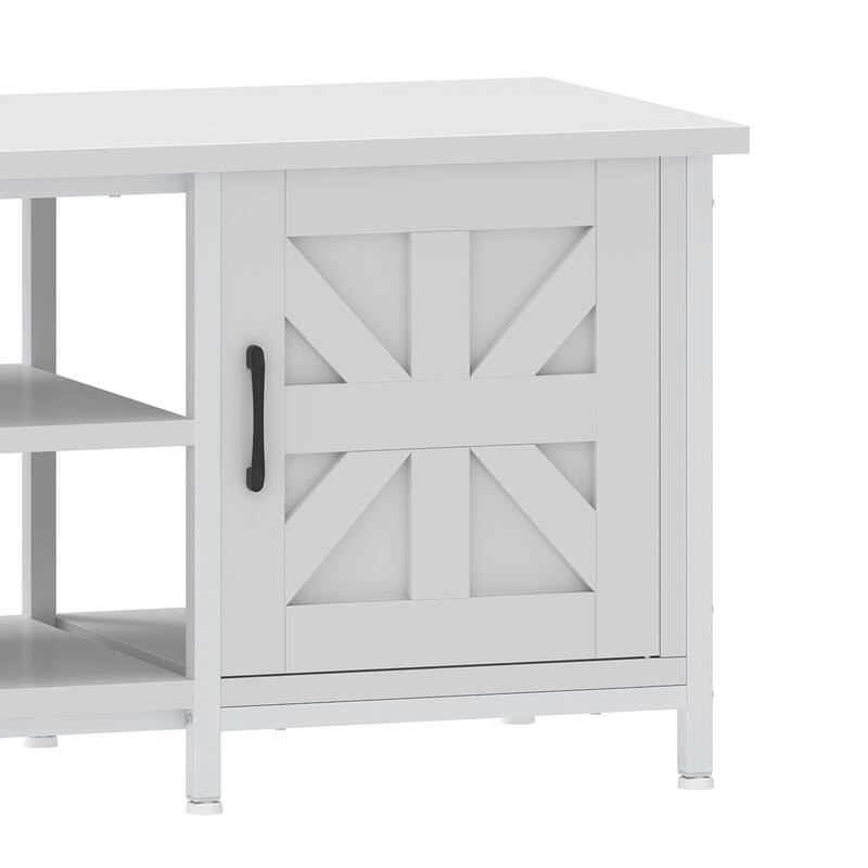 Moasis Farmhouse TV Stand with LED & Charging, Storage Cabinet and Shelves for TVs up to 70", Black
