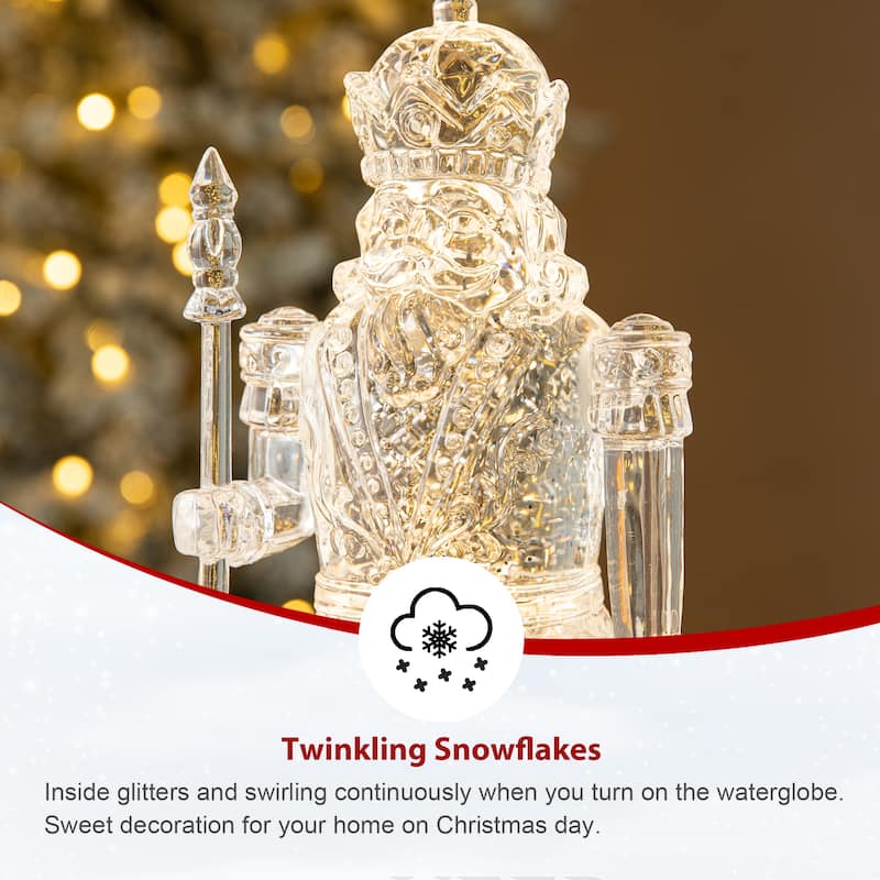 Glitzhome 12.5"H Lighted Swirling Crystal Nutcracker Figurine Snow Waterglobe - LED Snow Globe