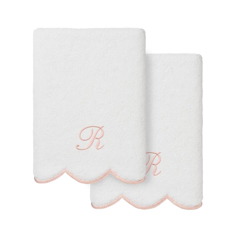 Authentic Hotel and Spa 100% Turkish Cotton Pink ADORNIA Scallop Personalized 2 Piece Hand Towel Set - 2 Hand Towels - R