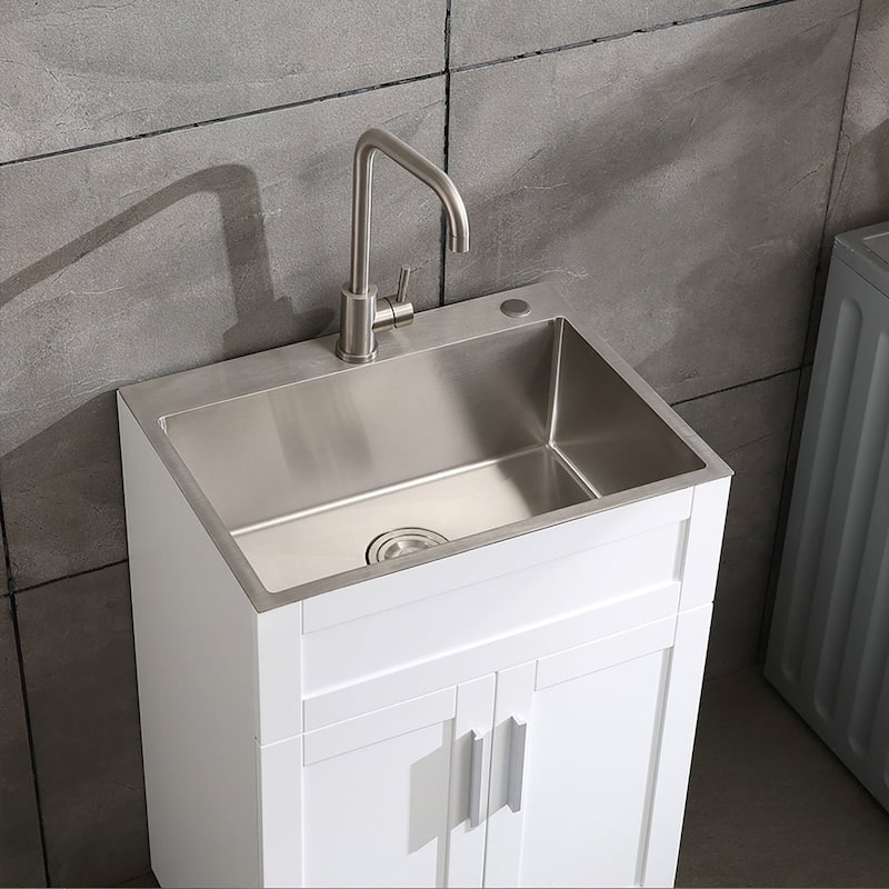 24 In. Drop-in Single Bowl 12 Gauge Silver Stainless Steel Kitchen Sink with Faucet - 24‘’ x 18''