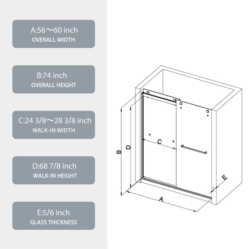 Bypass Sliding Shower Door with 5/16" Tempered Glass