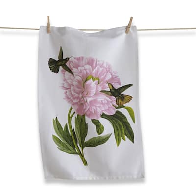 Hummingbird Pink Flower Cotton Kitchen Dishtowel 26L x 18W in.