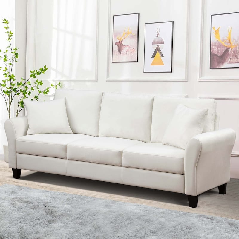 Aukfa Upholstered 3 Seater Sofa Couch with 2 Pillows