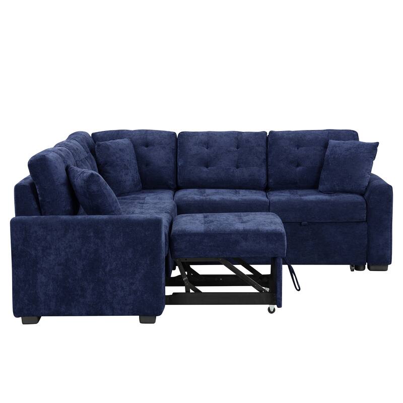 82.6" Velvet L-Shape 4-Seat Sectional Sleeper Sofa with USB Ports, Power Sockets and Wheels