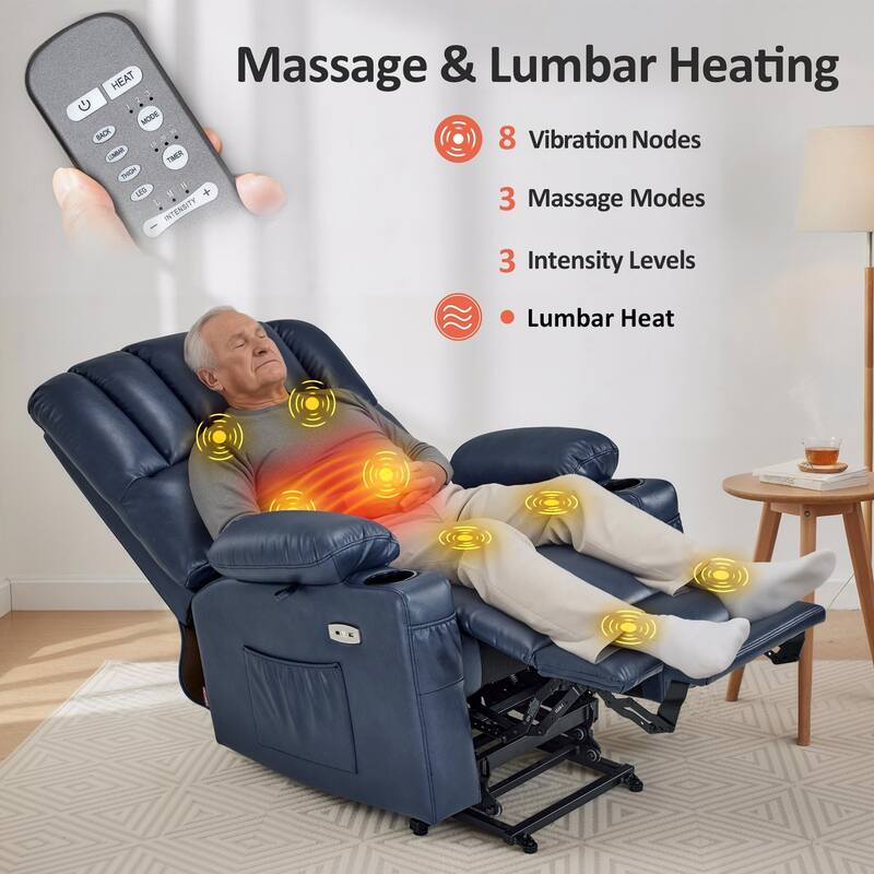 MCombo Power Lift Recliner Chair, Massage and Heat for Elderly, Extended Footrest,Cup Holders, USB Ports 7095