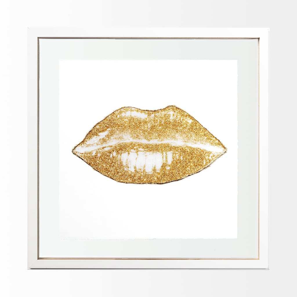 Glitter Lips II Gold Framed Art Print