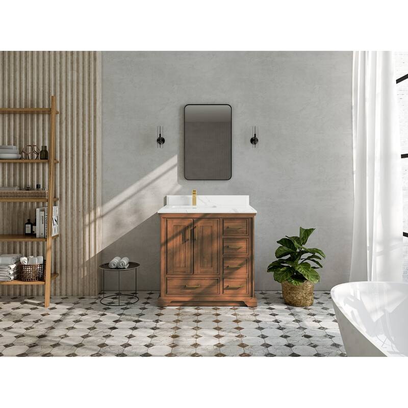 Willow Collections 36 in. W x 22 in. D Charlotte Teak Left Offset Sink Bathroom Solid Teak Vanity with Countertop