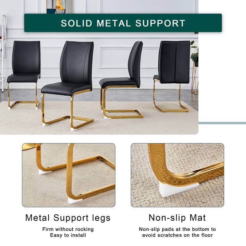 Modern 5-Piece Dining Set with White Marble Pattern Table and 4 PU Upholstered Chairs - Perfect for Small Spaces