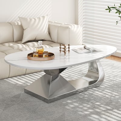 Durable Sintered Stone Coffee Table with Stylish Stainless Steel Base