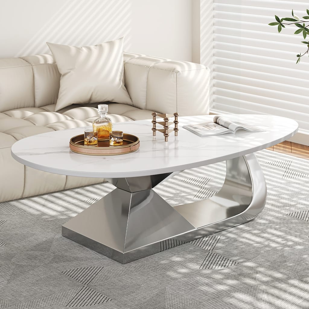Durable Sintered Stone Coffee Table with Stylish Stainless Steel Base