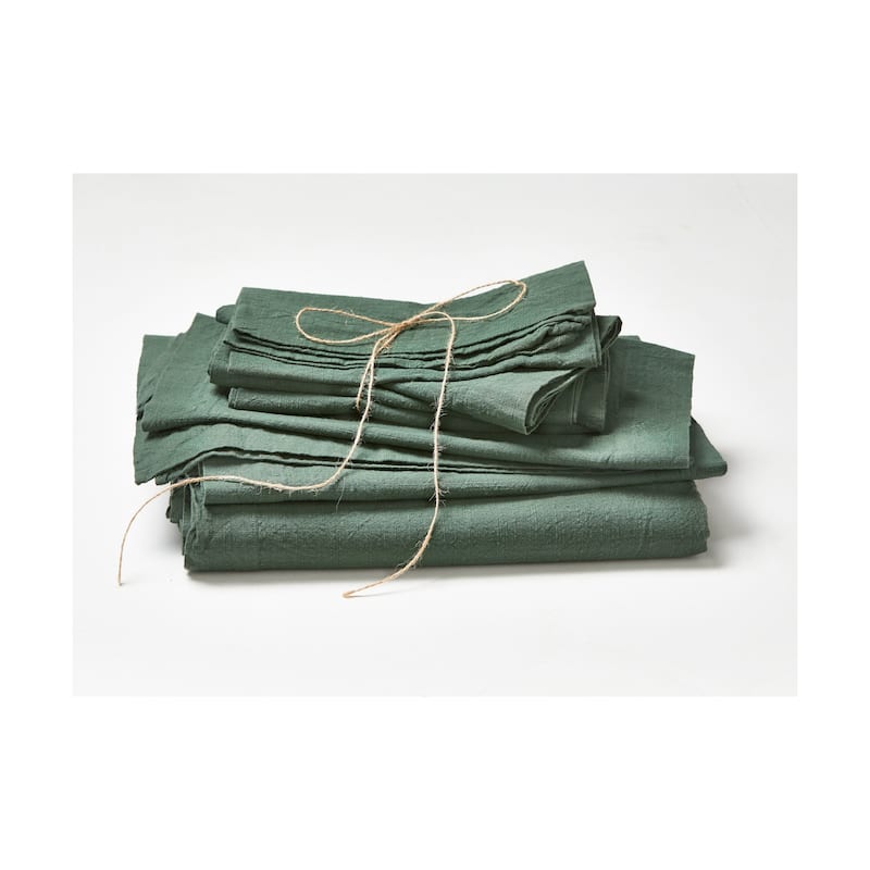 Set of 4 Threads Solid Color Casual Green Cotton Slub Machine Washable Napkins with 2-in Finished Hem, 20x20-in. - 20 x 20