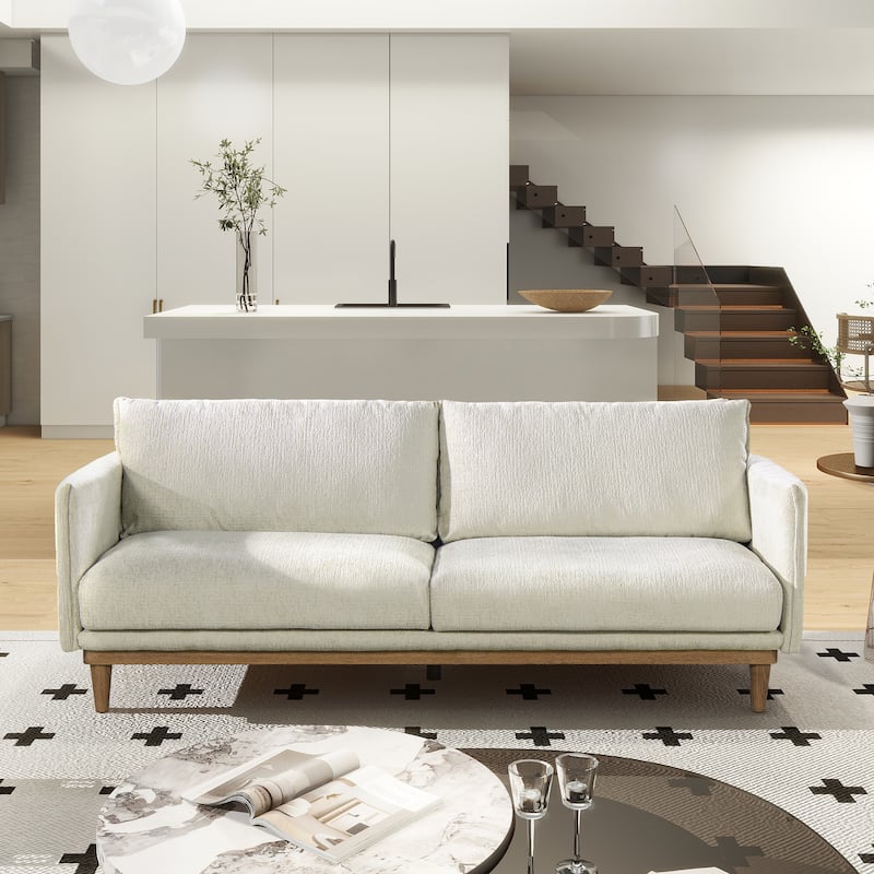 Haven 83" Oak Wood Chenille Flange Arm Sofa with Removable Cushions - Marled Gray Chenille