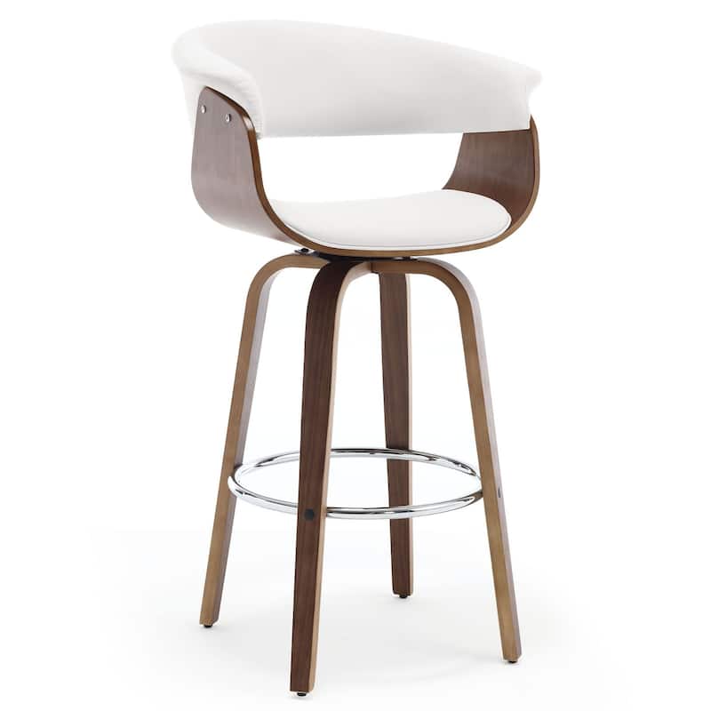 26"/29" Faux Leather Swivel Bar Stools, Wood Counter Stool - Pure White - Bar Height