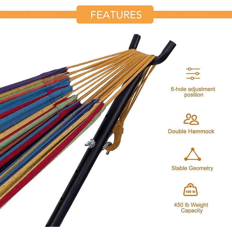 Double Cotton Hammock with Heavy Duty Steel Stand