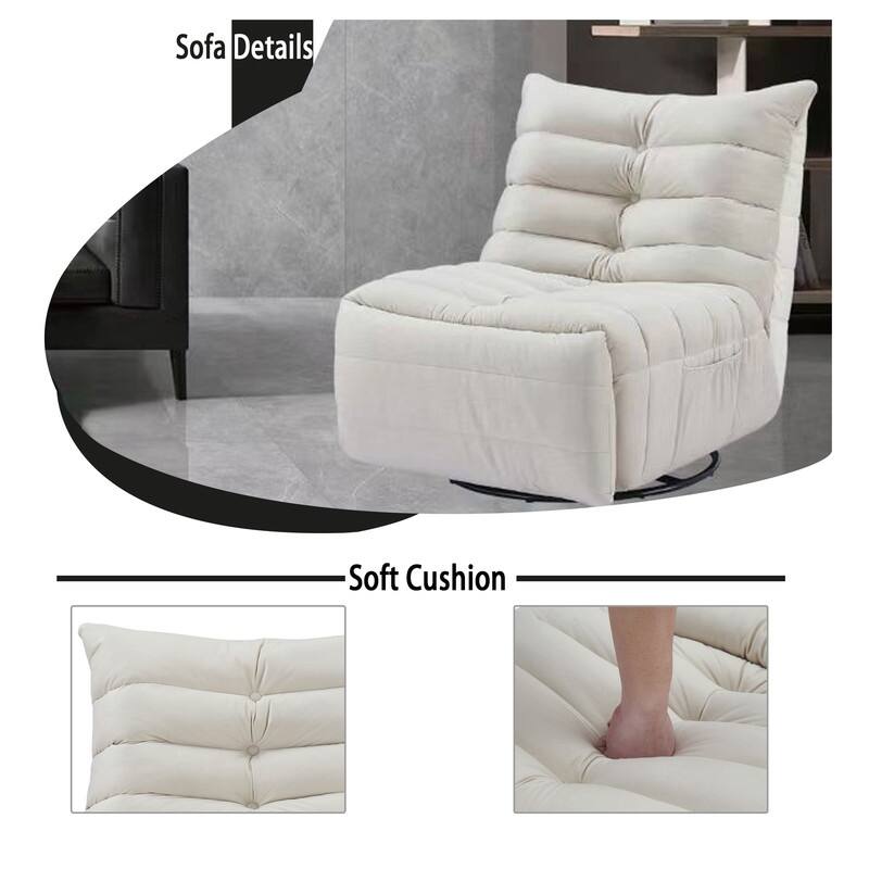 29.1" velvet off-white lazy lift sofa chair with arm pockets