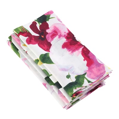 Watercolor Floral Printed Design Linen Napkin - Set of 4
