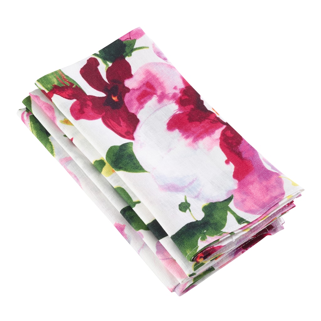 Watercolor Floral Printed Design Linen Napkin - Set of 4