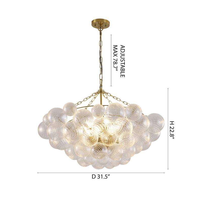 12-Light Brass Chandelier With Clear Swirl Glass Accents