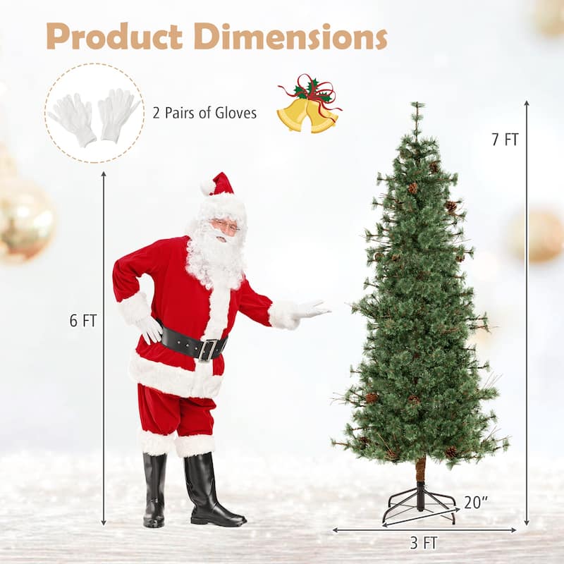 6/7/8 FT Pre-lit Artificial Christmas Tree Hinged Xmas Pine Tree - Green - 7 Foot
