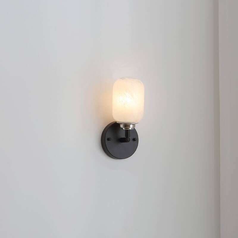 Vidalite Seren 1-Light Matte Black Rotatable Wall Sconce Light with Handmade Glass Shades, Modern Style Wall Lamp - 11" x 5" - Milk Frost/Matte Black - 11" x 5"