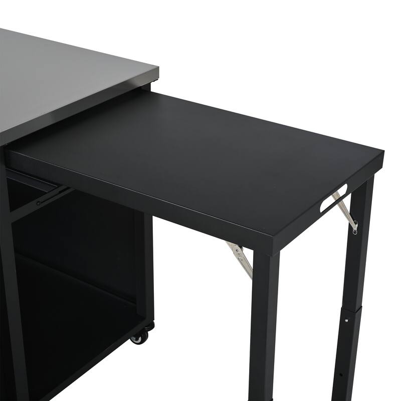 Foldable Outdoor Prep Station BBQ Cart with Trash Rack, Portable Kitchen Island Grill Cart with Foldable Top