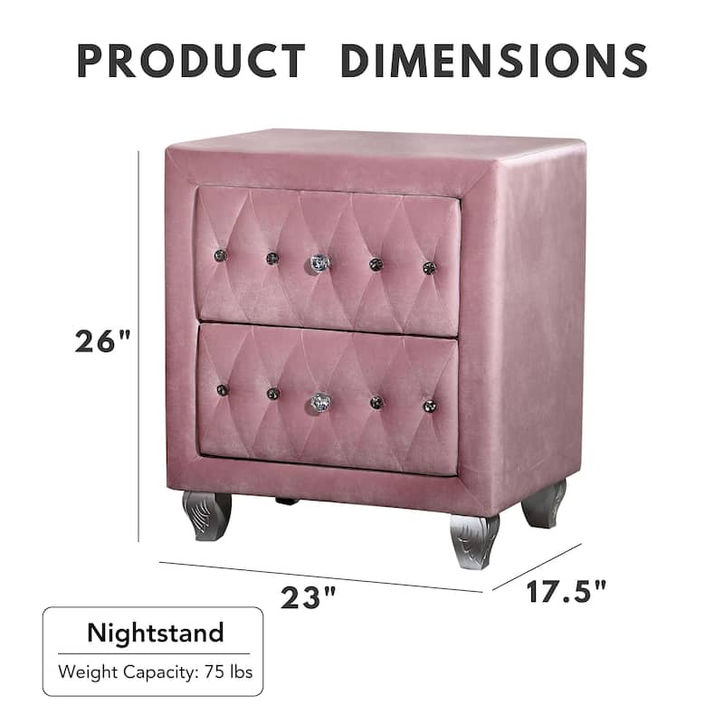 Vyvi Glam Pink Fabric 5-Piece Upholstered Panel Bedroom Set by Furniture of America