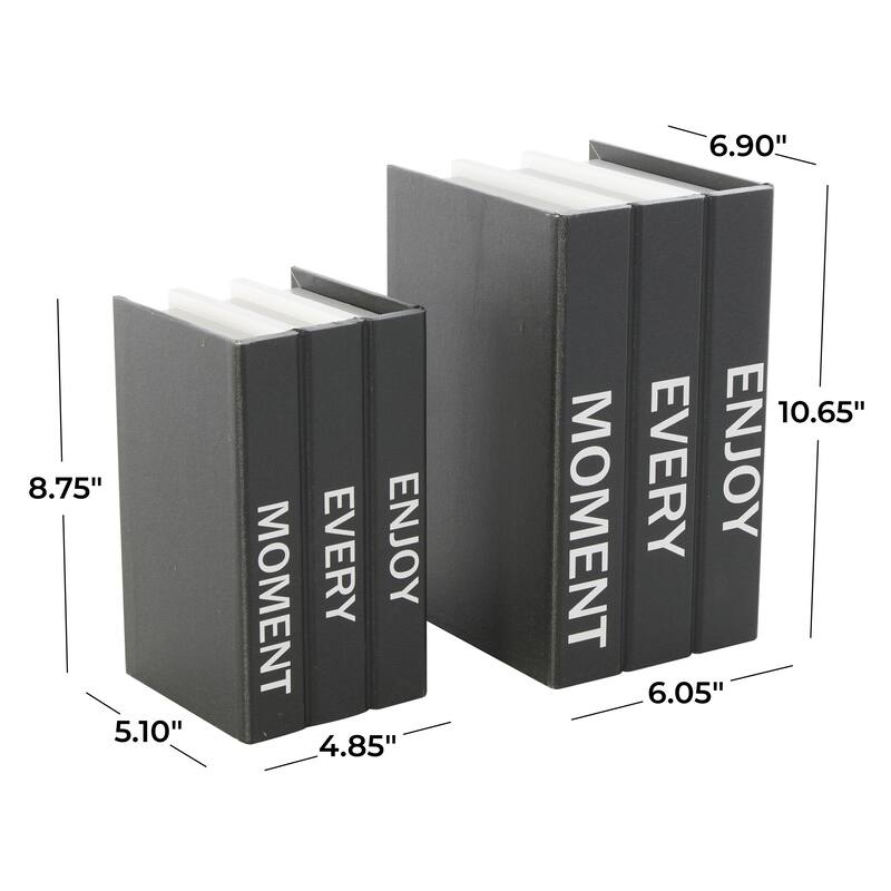 White or Black Canvas Faux Storage Book Box with Gold or White Enjoy, Every, Moment Text (Set of 2)