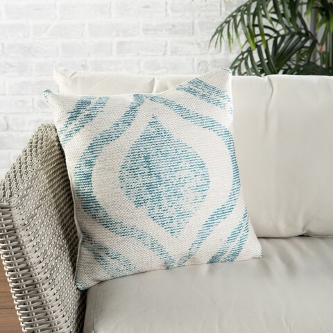 Nikki Chu Cymbal Indoor/ Outdoor Geometric Teal/ Cream Throw Pillow