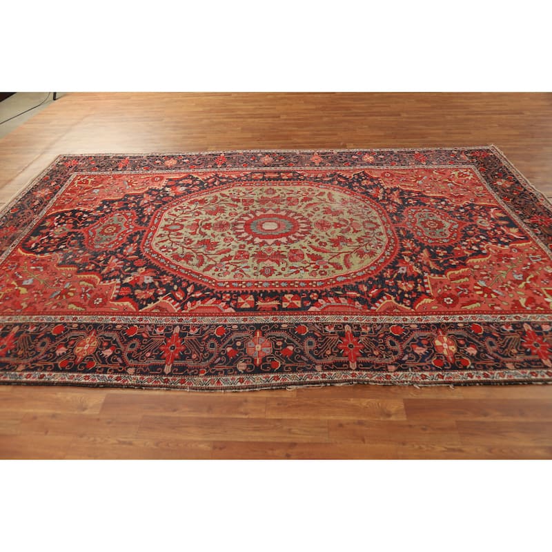Hand Knotted Oriental 100% Wool Carpet Traditional Floral Navy Blue & Blues Sarouk Area Rug - 10' 5'' X 6' 10''