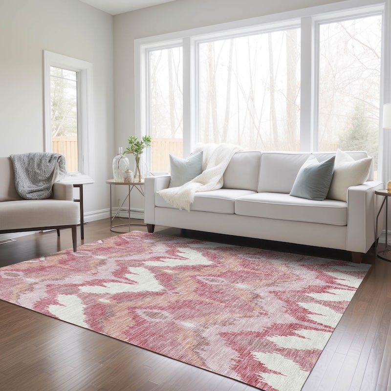 Machine Washable Indoor/ Outdoor Chantille Boho Ikat Rug