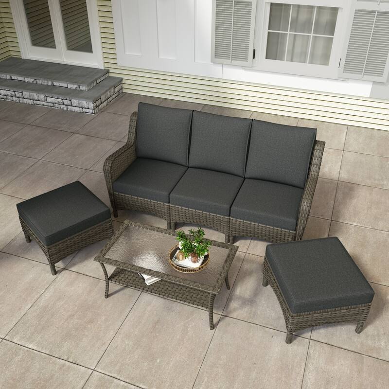 6 Pieces Outdoor Rattan Patio Furniture Set