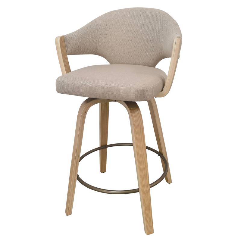 Modern Fabric and Bentwood 26" Counter Stool with Swivel, Set of 2