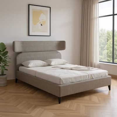 HomeRoots Brown Solid Wood And Upholstery Queen Bed Frame