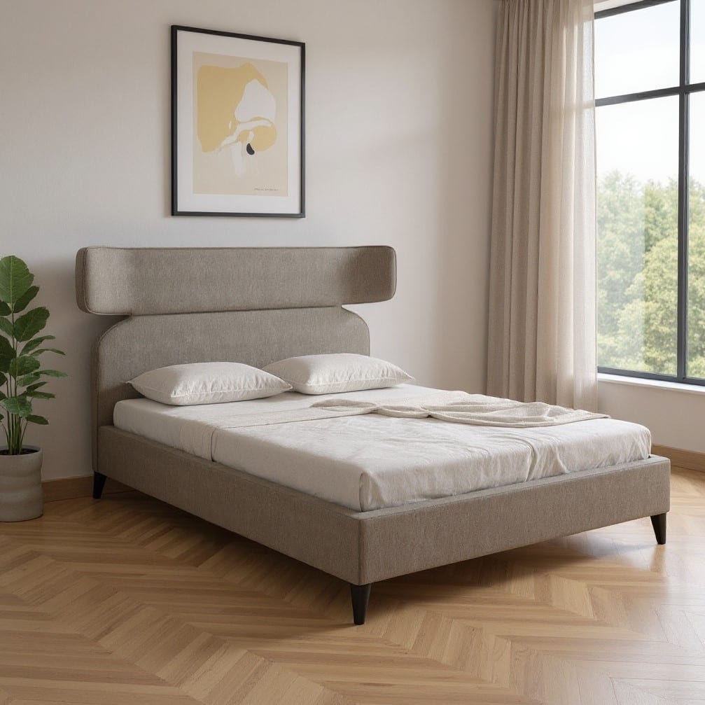 HomeRoots Brown Solid Wood And Upholstery Queen Bed Frame