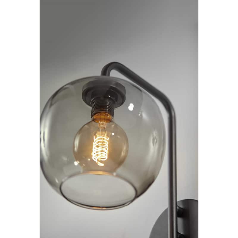 Matte Black Metal Wall Lamp with Clear Globe Shade and Edison Bulb Included - 12” x 7.50” x 12.50” (D x W x H)