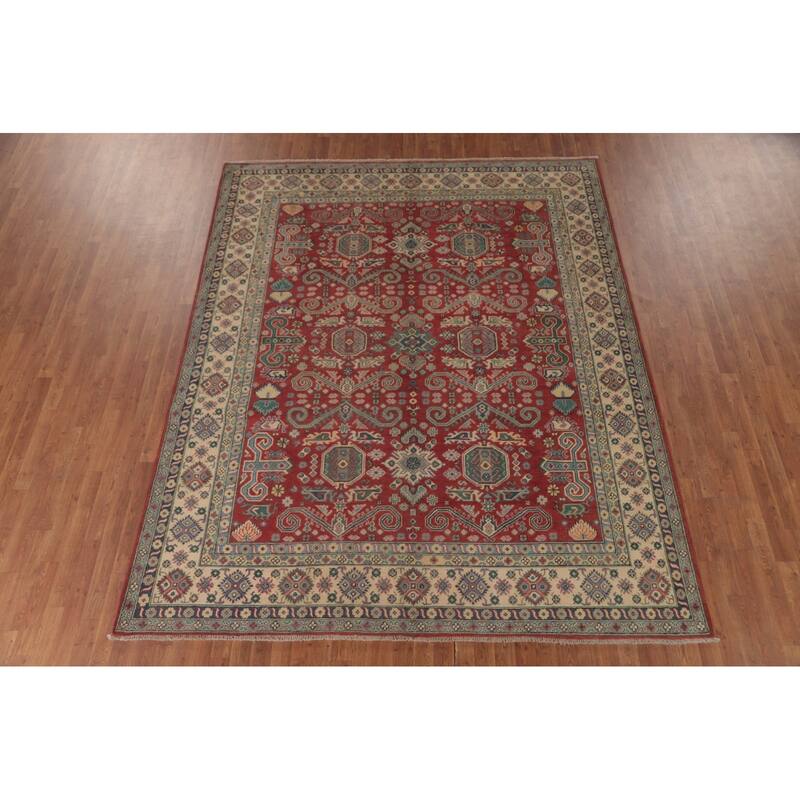 Traditional Red Kazak Area Rug Hand-Knotted Wool Carpet - 8'1" x 9'11"