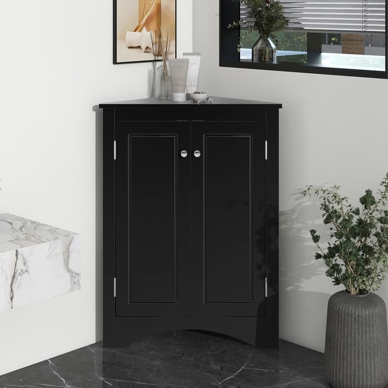 White Triangle Bathroom Storage Cabinet with Adjustable Shelves - 17.2"W x 17.2"D x 31.5"H