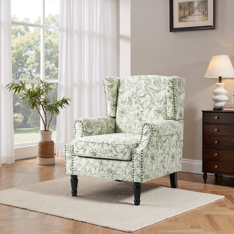 Wingback Accent Chair Nailhead Trim Living Room Reading Chair