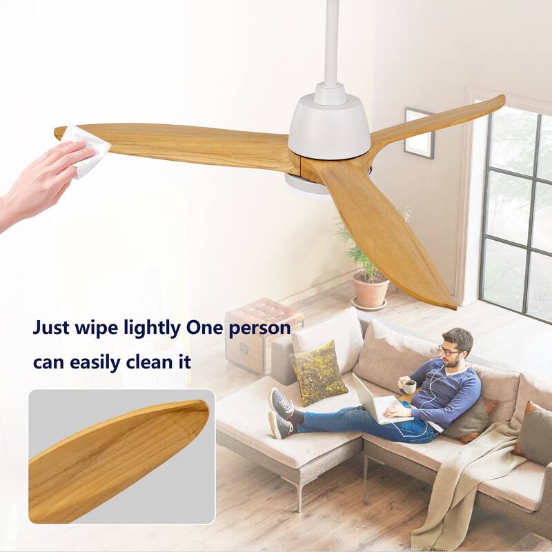 Hot sales 52 Inch Black Ceiling Fan With 3 Color Dimmable 5 Solide Wood Blades Remote Control Reversible DC Motor With Led Light