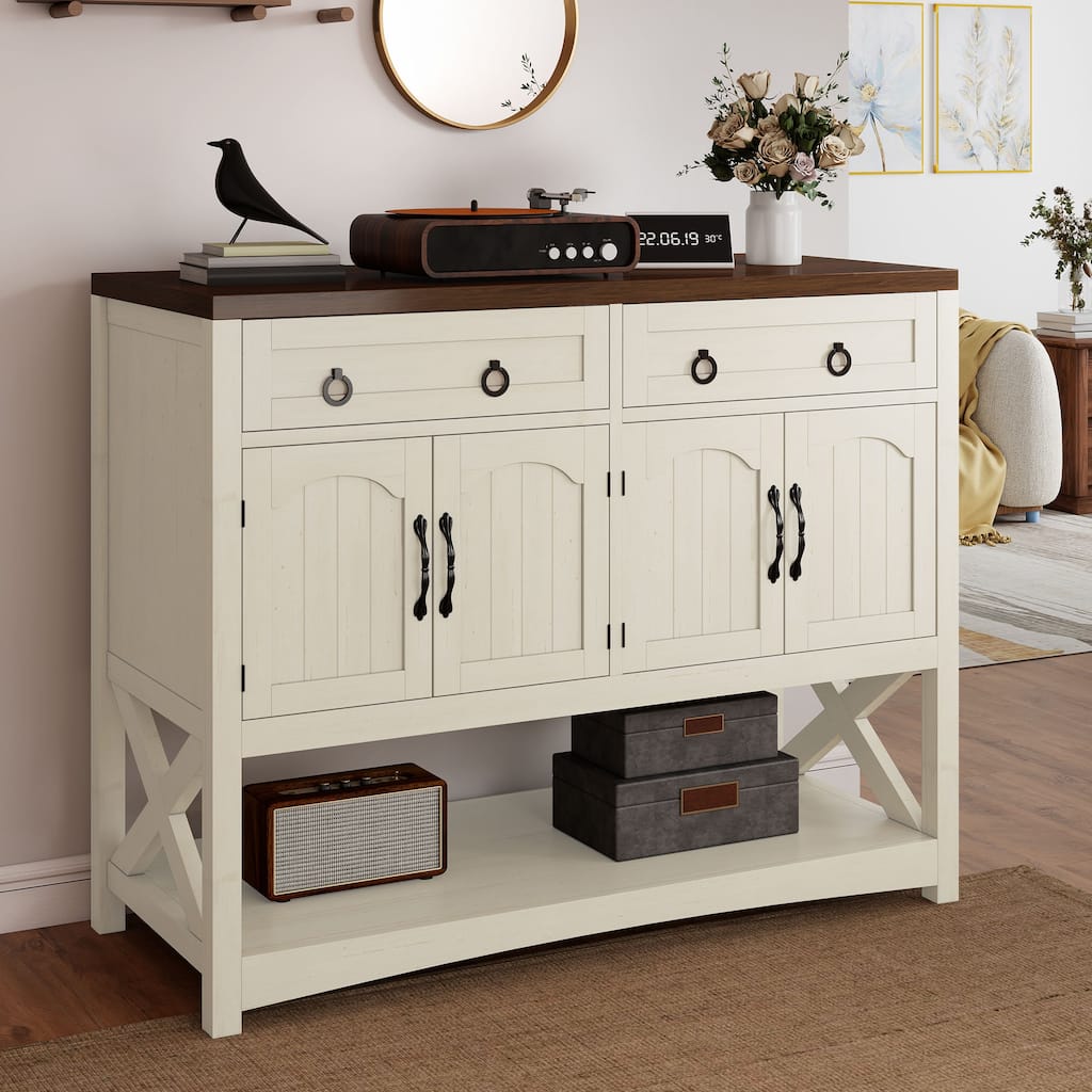 Moasis 47.2" Farmhouse Buffet Sideboard Cabinet with Storage and 2 Drawers&4 Doors